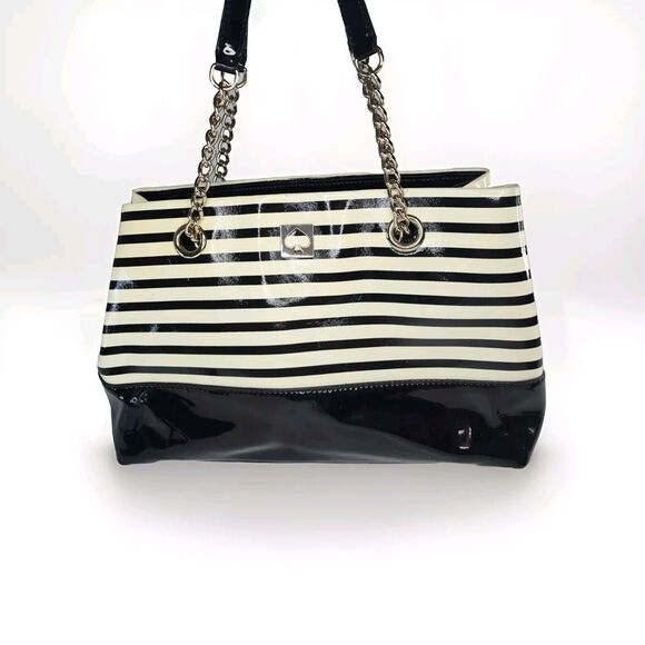 Kate Spade Montrose Elena Nautical Patent Leather Striped Bag Navy EUC - Picture 8 of 12